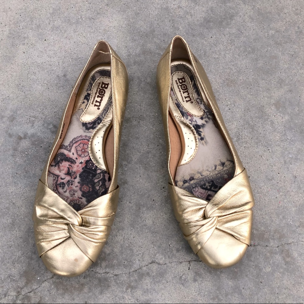 Born Lilly Gold metallic leather knitted flats 7.5